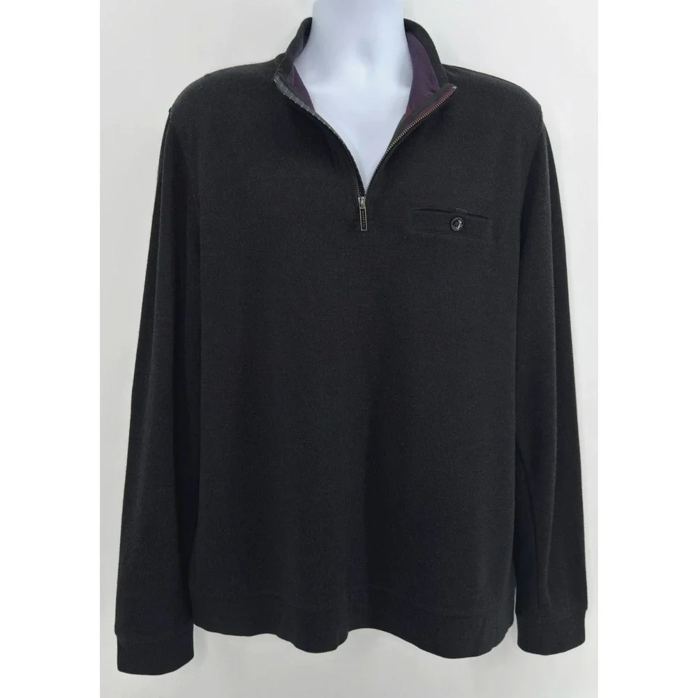 Ted Baker Valerio Sweater Men's XL Size 5 Black 1/4 Zip Wool Blend Pullover